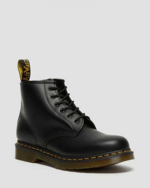 Dr Martens 101 Yellow Stitch Smooth Lær Ankle Boots Støvler Herre Svarte | QWFKR0618