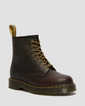 Dr Martens 1460 Bex Crazy Horse Lær Blonder Up Boots Platform Støvler Dame Mørke Brune | XUYGV7914