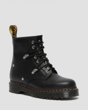 Dr Martens 1460 Bex Stud Lær Blonder Up Boots Platform Støvler Dame Svarte | QMOWV1294