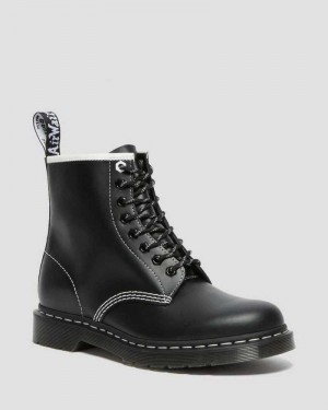 Dr Martens 1460 Contrast Stitch Lær Blonder Up Boots Originals Sko Dame Svarte | XWFLN1589