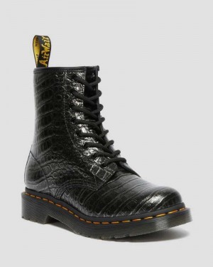 Dr Martens 1460 Croc Emboss Lær Blonder Up Boots Støvler Dame Grå | QVATZ2856