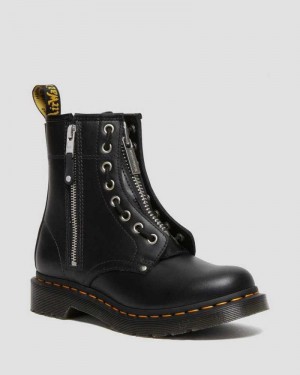 Dr Martens 1460 Double Zip Lær Blonder Up Boots Støvletter Dame Svarte | KGHBL2134