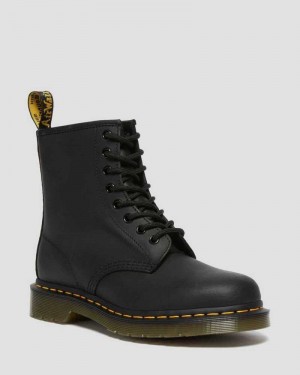 Dr Martens 1460 Greasy Lær Blonder Up Boots Støvletter Dame Svarte | VJDKP2948