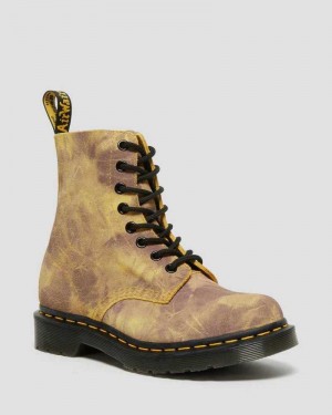 Dr Martens 1460 Pascal Tie Dye Lær Blonder Up Boots Støvler Dame Gul | UIXTZ3908