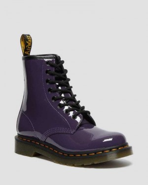 Dr Martens 1460 Patent Lær Blonder Up Boots Støvler Dame Blackcurrant Patent Lamper | RTSOK4978