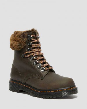 Dr Martens 1460 Serena Collar Faux Fur Forede Blonder Up Boots Støvler Dame Grå | FMPBR6984