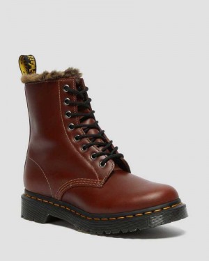 Dr Martens 1460 Serena Faux Fur Forede Blonder Up Boots Vinterstøvler Dame Brune | RSUBY1248