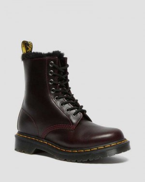 Dr Martens 1460 Serena Faux Fur Forede Blonder Up Boots Støvler Dame Burgunder | JXHGV2031