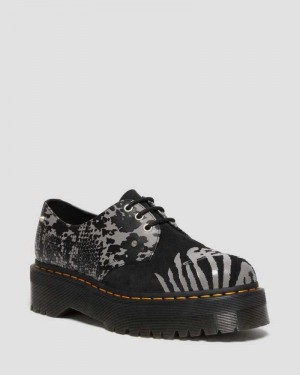 Dr Martens 1461 Animal Clash Lær & Semsket Skinn Platform Shoes Oxford Sko Herre Svarte Grå | BMEZV6240