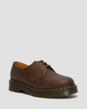 Dr Martens 1461 Bex Crazy Horse Lær Oxford Shoes Platform Sko Dame Mørke Brune | GBQMN1690