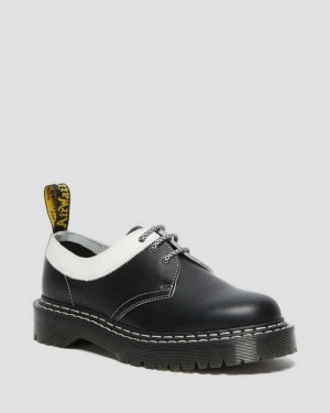 Dr Martens 1461 Bex Smooth Contrast Lær Oxford Shoes Oxford Sko Dame Svarte Hvite | CYFAI7085