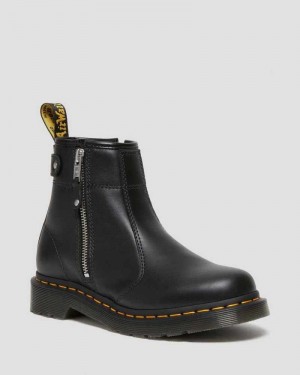 Dr Martens 2976 Double Zip Lær Chelsea Boots Originals Sko Dame Svarte | VBDKP3156