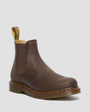 Dr Martens 2976 Yellow Stitch Crazy Horse Lær Chelsea Boots Støvler Herre Mørke Brune | GUAIZ2874