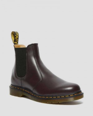 Dr Martens 2976 Yellow Stitch Smooth Lær Chelsea Boots Støvler Dame Burgunder | RSOLU8640