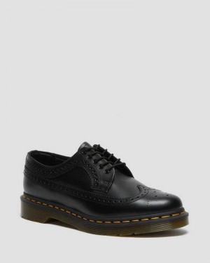 Dr Martens 3989 Yellow Stitch Smooth Lær Brogue Shoes Loafers Dame Svarte | NSVBK8753