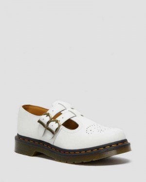 Dr Martens 8065 Smooth Lær Mary Jane Shoes Originals Sko Dame Hvite | YLAQS1487