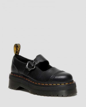 Dr Martens Addina Flower Spenne Lær Platform Shoes Mary Janes Dame Svarte | KOSFE5481