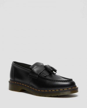 Dr Martens Adrian Yellow Stitch Lær Tassel Loafers Originals Sko Dame Svarte | XMWEO7149