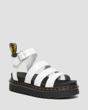 Dr Martens Blaire Patent Lær Reima Sandals Gladiatorsandaler Dame Hvite | QAOYX2675