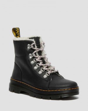 Dr Martens Combs Faux Shearling Forede Vanlige Boots Fritidsstøvler Dame Svarte | HMZQI7502