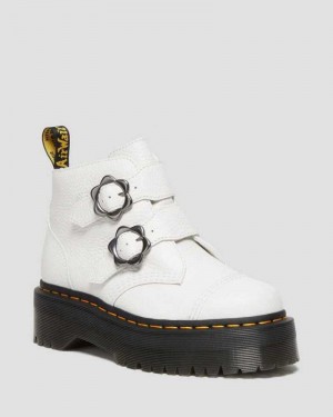 Dr Martens Devon Flower Spenne Lær Platform Boots Platform Støvler Dame Hvite | UIZJW6087