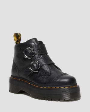 Dr Martens Devon Flower Spenne Lær Platform Boots Platform Støvler Dame Svarte | OEGWR5217