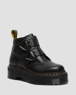 Dr Martens Devon Heart Lær Platform Boots Støvletter Dame Svarte | NCUJI2316