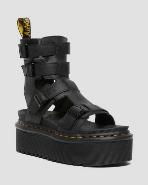 Dr Martens Giavanna Lær Platform Gladiator Sandals Platåsandaler Dame Svarte | GTLRZ7410