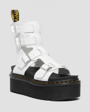 Dr Martens Giavanna Lær Platform Gladiator Sandals Platåsandaler Dame Hvite | YRUHD4510