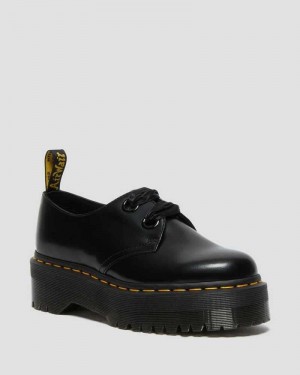 Dr Martens Holly Lær Platform Shoes Oxford Sko Dame Svarte | HSWQU0861