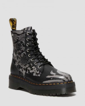 Dr Martens Jadon Animal Clash Lær Platform Boots Platform Støvler Dame Svarte Grå | GSQJX1029