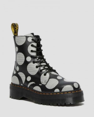 Dr Martens Jadon Polka Dot Smooth Lær Platform Boots Støvletter Herre Svarte | KATPZ5490