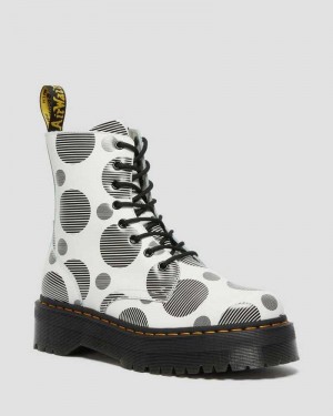 Dr Martens Jadon Polka Dot Smooth Lær Platform Boots Støvletter Herre Hvite | HWNVK4936