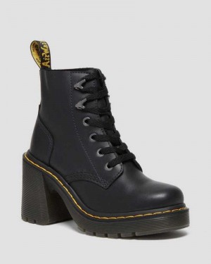 Dr Martens Jesy Sendal Lær Blonder Up Flared Heel Boots Platform Støvler Dame Svarte | MABTS2435