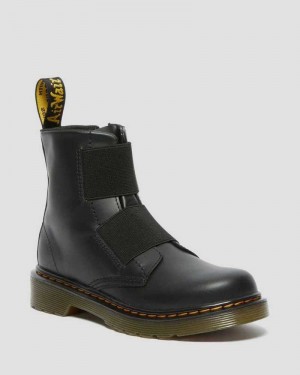 Dr Martens Junior 1460 Elastic Lær Blonder Up Boots Støvler Barn Svarte | FNYBS7532