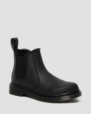 Dr Martens Junior 2976 Faux Fur Forede Chelsea Boots Støvler Barn Svarte | PKSQY1576