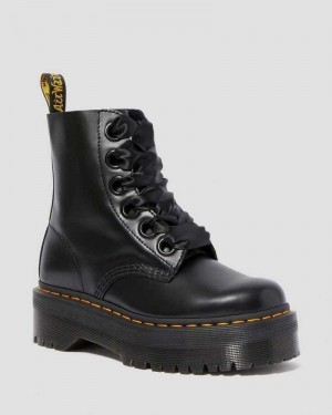 Dr Martens Molly Lær Platform Boots Platform Støvler Dame Svarte | RCNDV3895