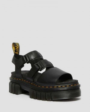 Dr Martens Ricki Nappa Lux Lær 3-Reima Platform Sandals Platåsandaler Dame Svarte | NBTOZ5481