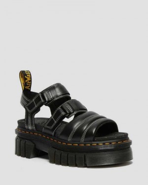 Dr Martens Ricki Nappa Lux Lær 3-Reima Sandals Platåsandaler Dame Svarte | QOUTR4127