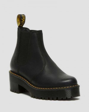 Dr Martens Rometty Wyoming Lær Platform Chelsea Boots Støvletter Dame Svarte | FULOW6504