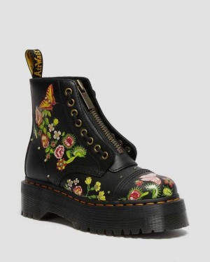 Dr Martens Sinclair Floral Bloom Lær Platform Boots Platform Støvler Dame Svarte Multicolor | TOBWR9874