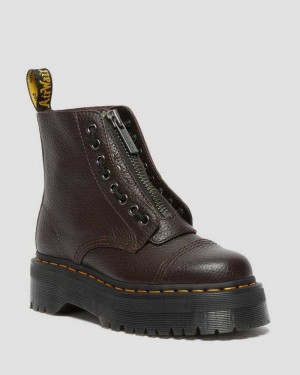 Dr Martens Sinclair Milled Nappa Lær Platform Boots Støvletter Dame Burgunder | VPDNF8617