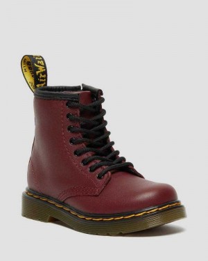 Dr Martens Toddler 1460 Softy T Lær Blonder Up Boots Støvler Barn Rosa Rød | HBSJM5092