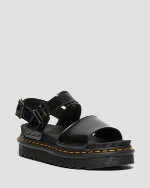 Dr Martens Voss Patent Lær Reima Sandals Platåsandaler Dame Svarte | TXQHZ6283