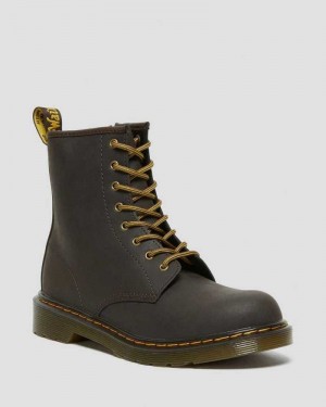 Dr Martens Youth 1460 Wildhorse Lær Blonder Up Boots Støvler Barn Mørke Brune | NUZCW2470