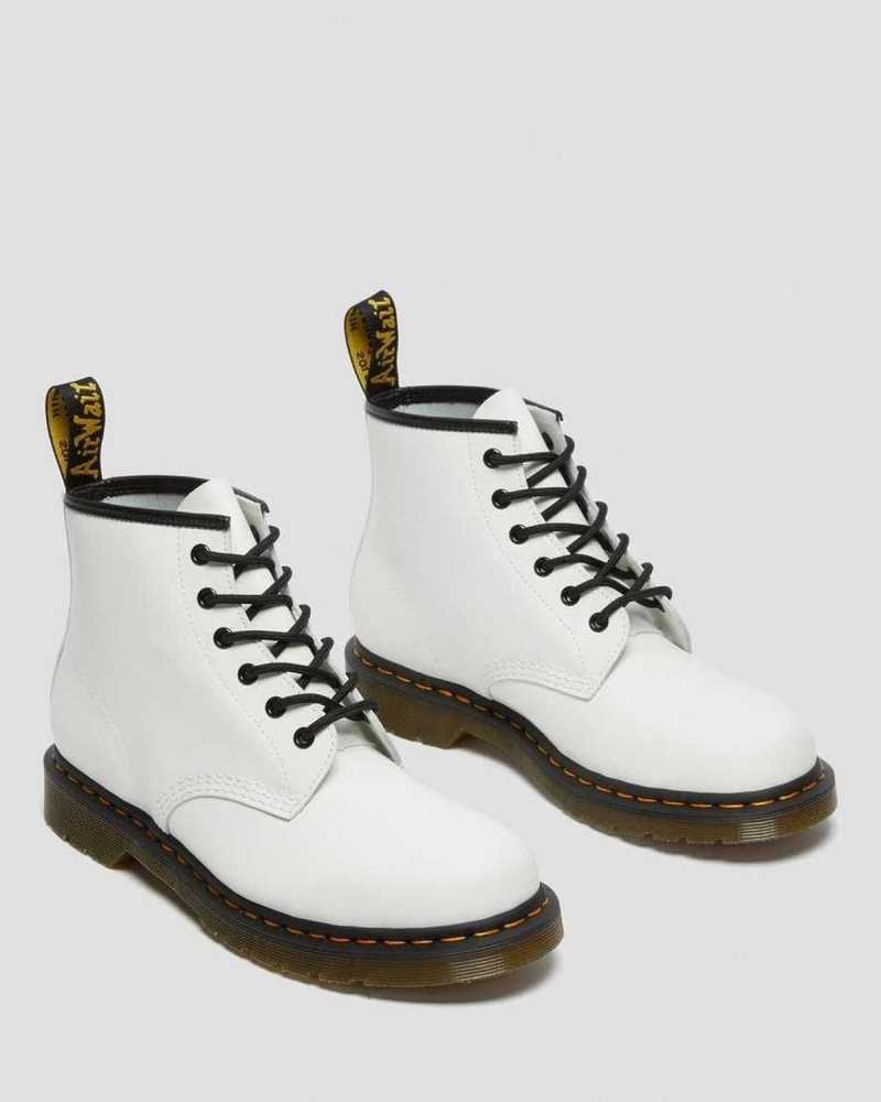 Dr Martens 101 Yellow Stitch Smooth Lær Ankle Boots Støvler Herre Hvite | EMLUJ4651