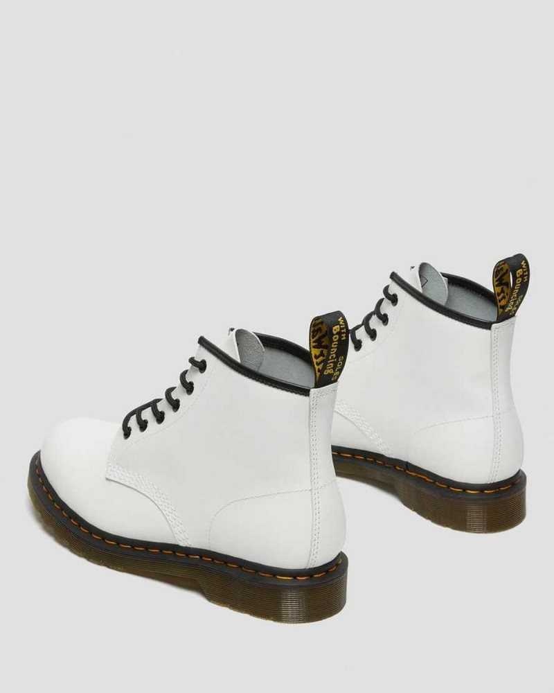 Dr Martens 101 Yellow Stitch Smooth Lær Ankle Boots Støvler Herre Hvite | EMLUJ4651