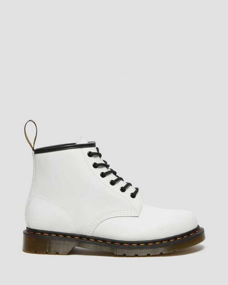 Dr Martens 101 Yellow Stitch Smooth Lær Ankle Boots Støvler Herre Hvite | EMLUJ4651