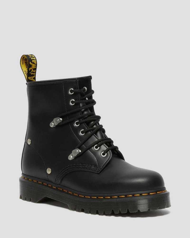 Dr Martens 1460 Bex Stud Lær Blonder Up Boots Originals Sko Dame Svarte | BXIEW2709