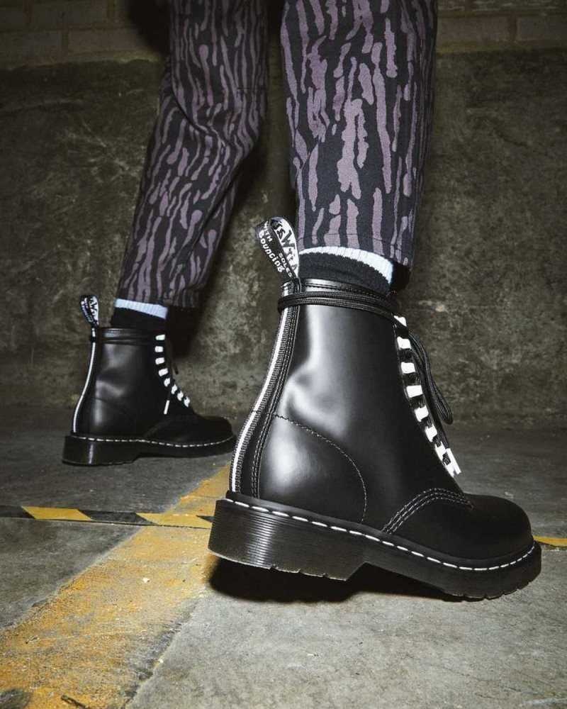 Dr Martens 1460 Contrast Hardware Lær Blonder Up Boots Originals Sko Dame Svarte | NFCIW6140